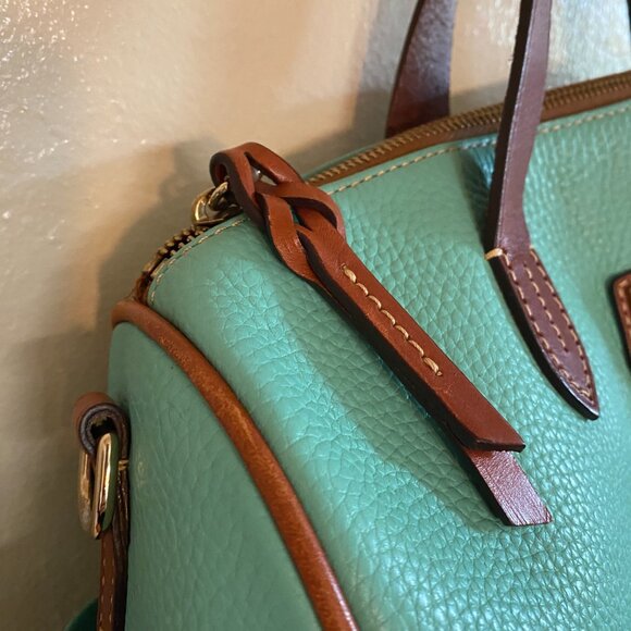 Dooney & Bourke Pebble Grain Satchel – Turquoise / teal with Saddle Trim - Picture 6 of 16